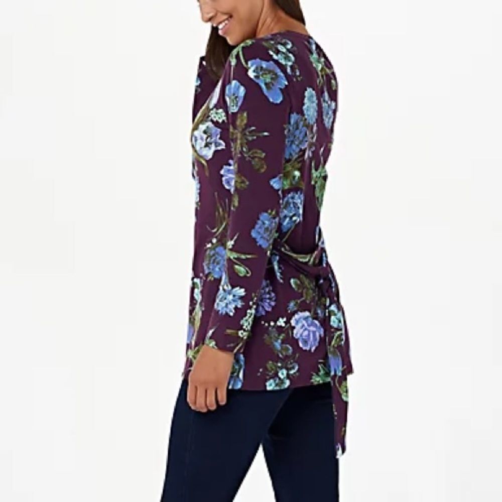 Denim & Co. Regular Printed Jersey Round Neck Tunic with Tie Waist